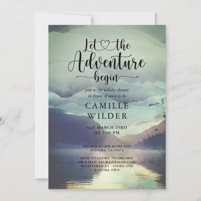 Invitación Forest Mountain Lake Baby Shower (Anverso)