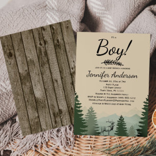 Invitación Forest Mountain Pine Country Boy Baby Shower