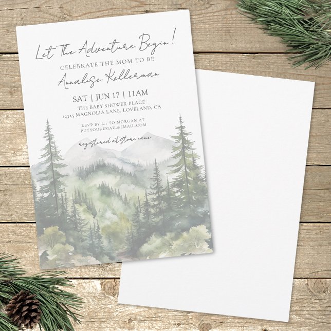 Invitación Forest Mountain Woodland Adventure Baby Shower (Forest Mountain Woodland Adventure Baby Shower Invitation)