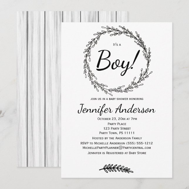 Invitación Forest Pine Rustic Country Boy Baby Shower (Anverso / Reverso)