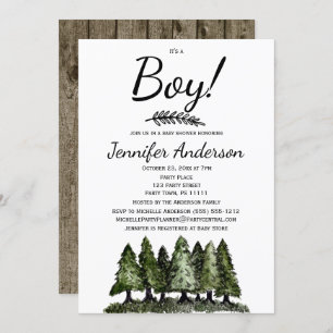Invitación Forest Pine Rustic Country Boy Baby Shower