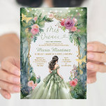 Invitación Forest Sage Green Dress Pink Flowers 15 Mis Quince<br><div class="desc">Forest Sage Green Dress Pink Flowers 15 Mis Quince Invitation
Quinceañera 15 Anos,  16th Birthday Gold Butterfly</div>