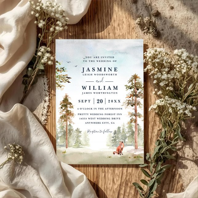 Invitación Forest Trees Landscape Rustic QR Code Wedding (Subido por el creador)