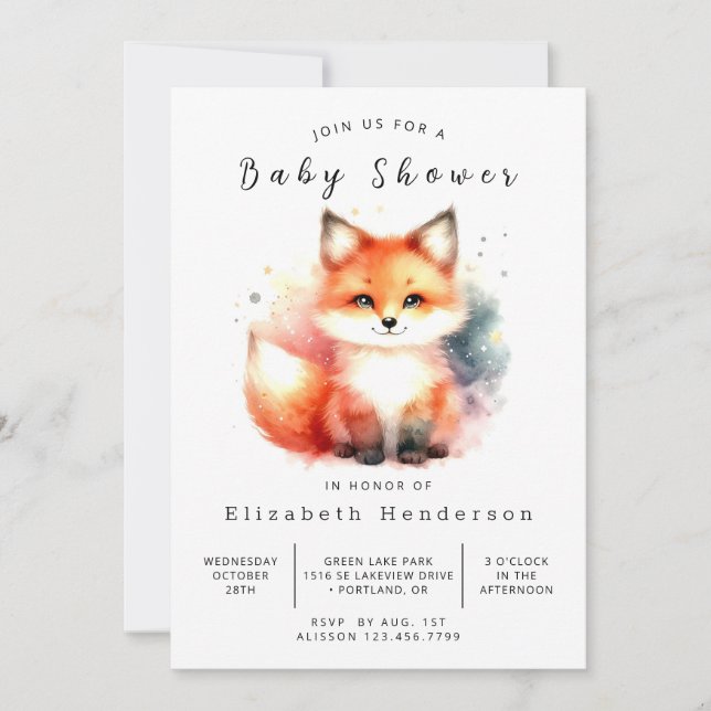 Invitación Forest Vibes Decor Fox Baby Shower (Anverso)