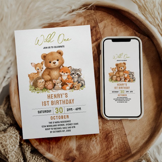 Invitación Forest Woodland Animals Wild One 1st Birthday (Forest Woodland Animals Wild One 1st Birthday Invitation
)