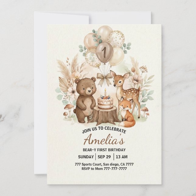 Invitación Forest Woodland Animals Wild One Birthday (Anverso)