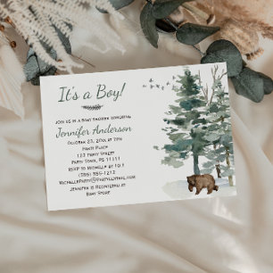 Invitación Forest Woodland Country Bear Boy Baby Shower