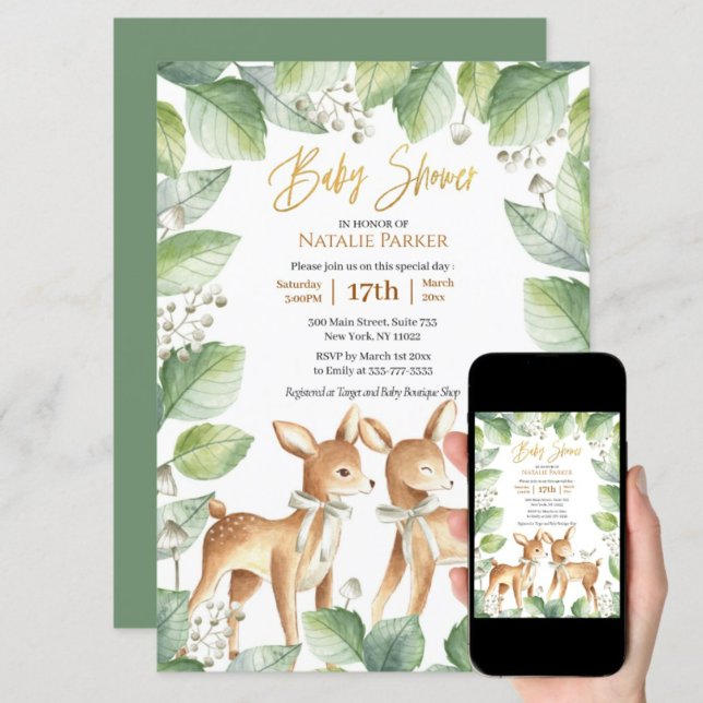 Invitación Forest Woodland Deer Floral Greeneration Baby Show (Subido por el creador)