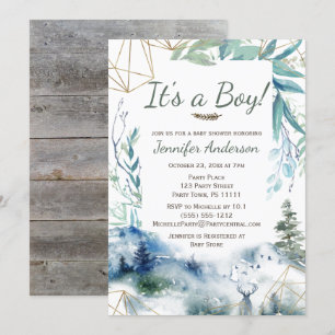 Invitación Forest Woodland Gold Country Deer Boy Baby Shower