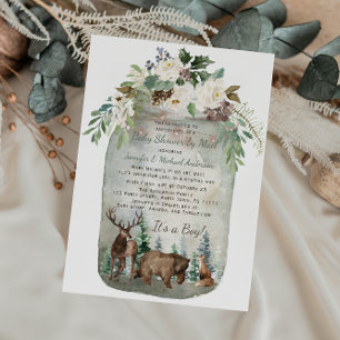 Invitación Forest Woodland Mason Jar Baby Shower Por Correo