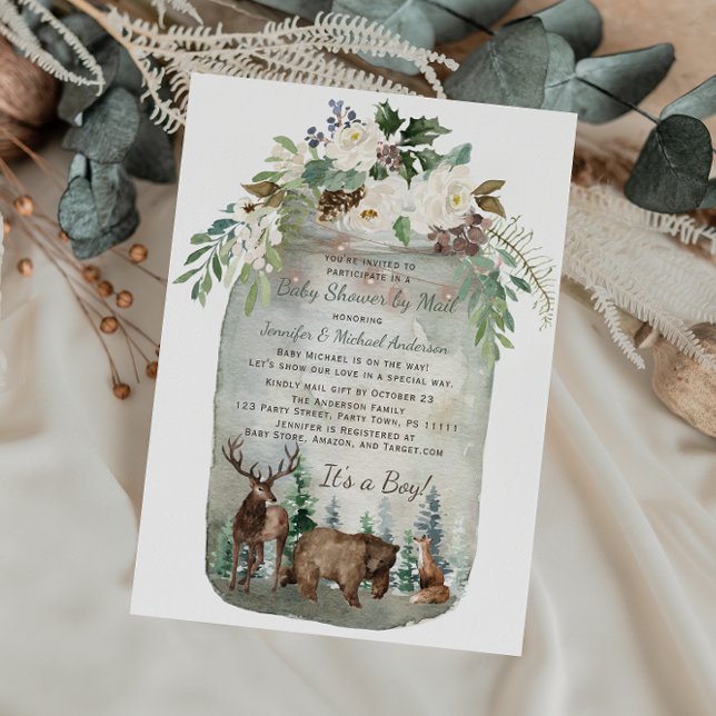 Invitación Forest Woodland Mason Jar Baby Shower Por Correo (Subido por el creador)
