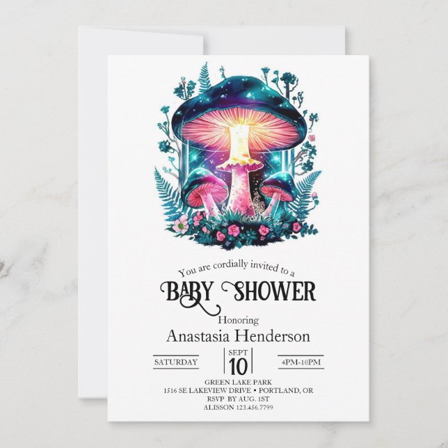 Invitación Forest Woodland Mushroom Baby Shower (Anverso)
