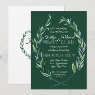 Invitación Forestal Verde 5X7 Laurel Folito de hojas de oliva