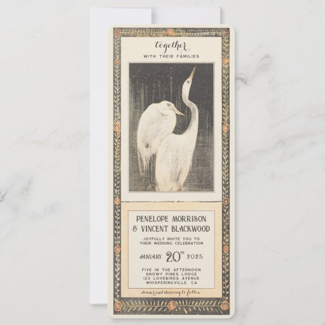 Invitación Forever Crane Love - Vintage Wedding (Anverso)