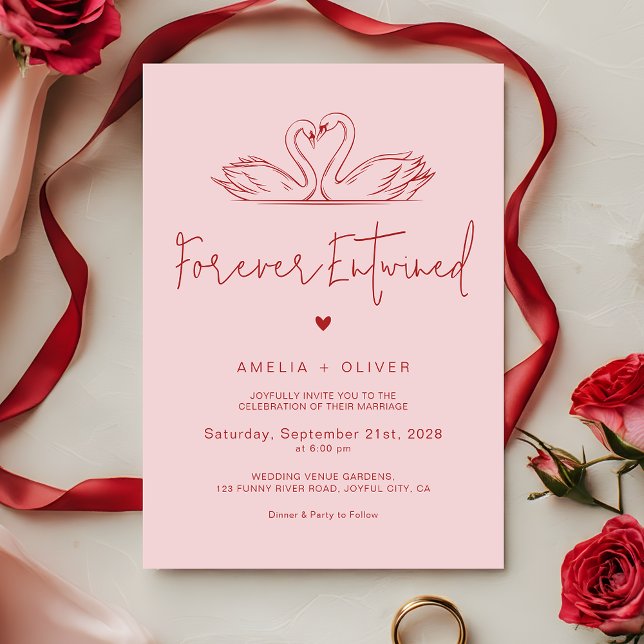 Invitación Forever Entwined Pink and Red Modern Wedding (Subido por el creador)