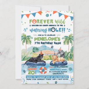 Invitación Forever Wild Animals Pool Fiesta Birthday