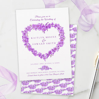 Invitación Forget-me-not heart art wedding purple white