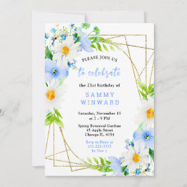 Invitación Forget Me Nots and Daisies Birthday