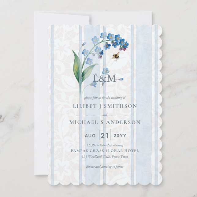 Invitación Forgetmenots & Bees Heritage Hive Studio Wedding (Anverso)