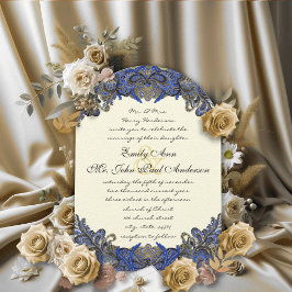 Invitación Forma de arco de marfil Boda de oro azul y pavo re