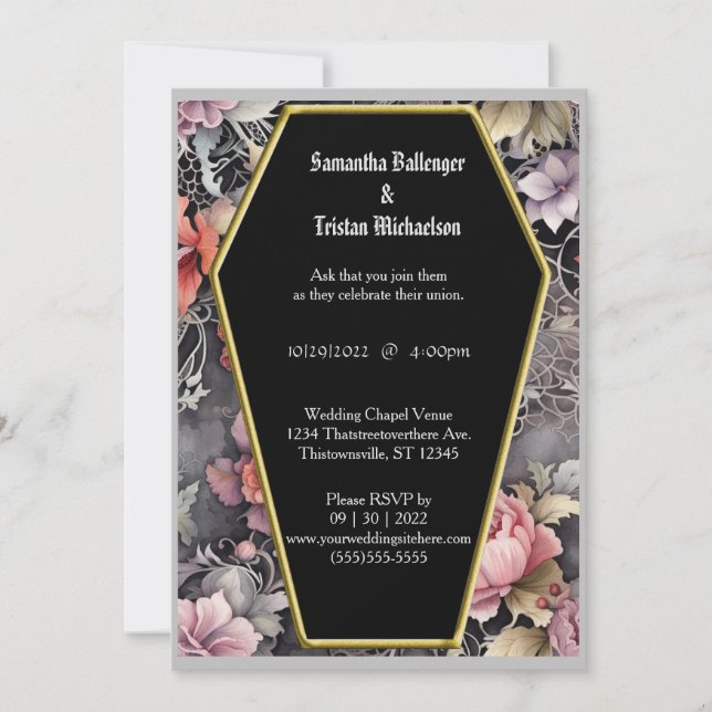 Invitación Forma de ataúd floral acuarela Boda de Gótico mode (Anverso)