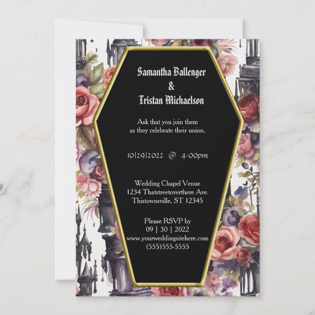 Invitación Forma de ataúd floral acuarela Boda de Gótico mode (Anverso)