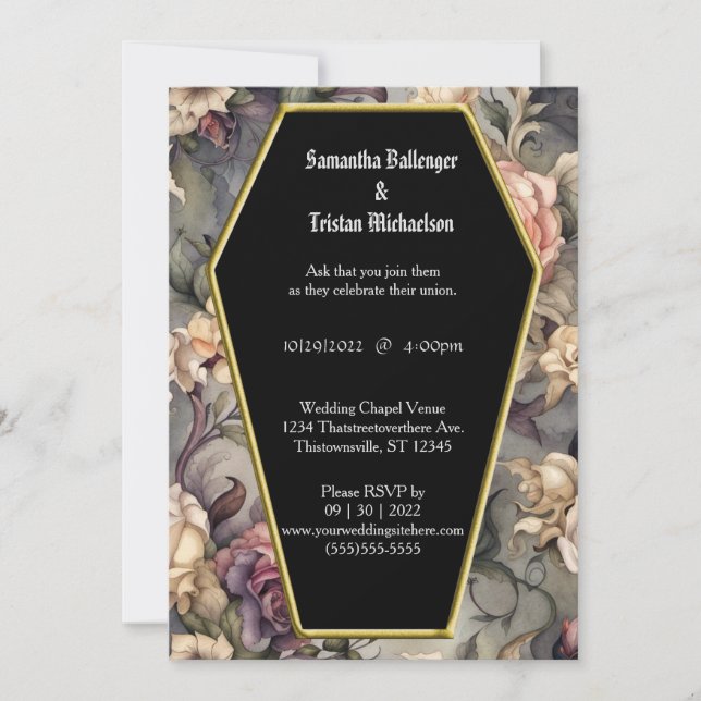 Invitación Forma de ataúd floral acuarela Boda de Gótico mode (Anverso)