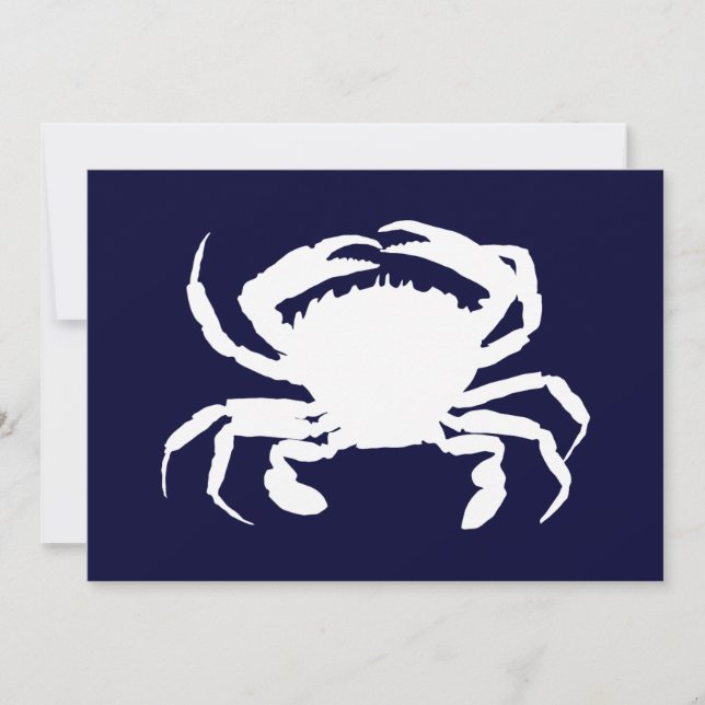Invitación Forma de cangrejo azul oscuro y blanco (Anverso)