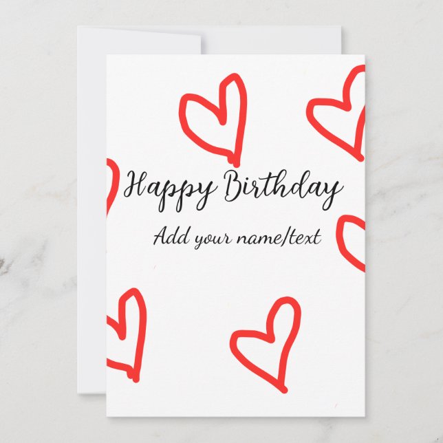 Invitación Forma de corazón rojo feliz cumpleaños agregar tex (Anverso)