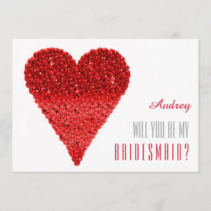 Invitación Forma de corazón rojo ¿Serás mi dama de honor?