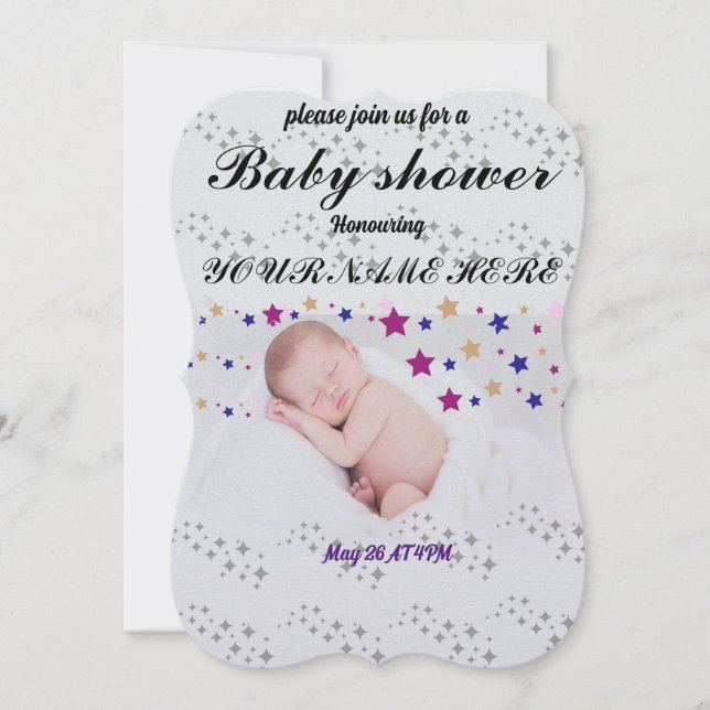 Invitación Forma de destello de estrella de bebé recién nacid (Anverso)
