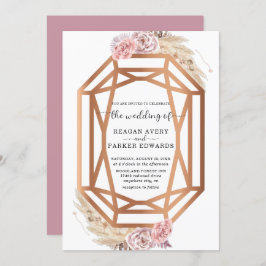 Invitación Forma de diamante Boda de gramaje Floral seco Pamp