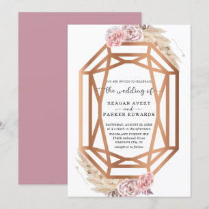 Invitación Forma de diamante Boda de gramaje Floral seco Pamp