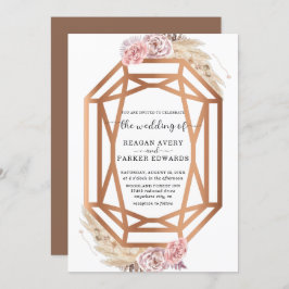 Invitación Forma de diamante Pampas secas Boda floral de gram