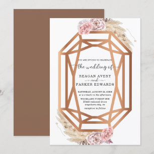 Invitación Forma de diamante Pampas secas Boda floral de gram