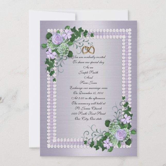 Invitación formal a bodas para Rosas de Lavanda (Anverso)