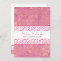 Invitación formal a la boda de encaje blanco rosa 