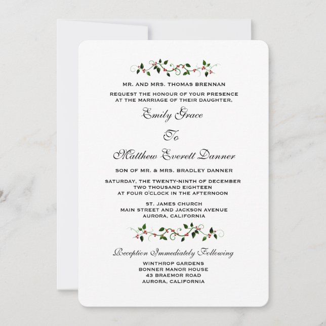 Invitación formal a la boda de invierno de diciemb (Anverso)
