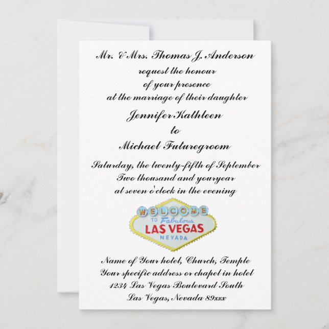 Invitación formal a la boda de Las Vegas (Anverso)