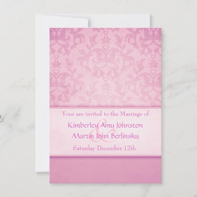Invitación formal a la boda de Mauve pastel damask (Anverso)