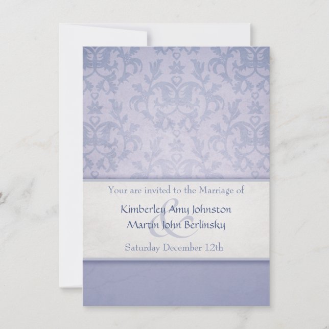 Invitación formal a la boda del damasco azul (Anverso)