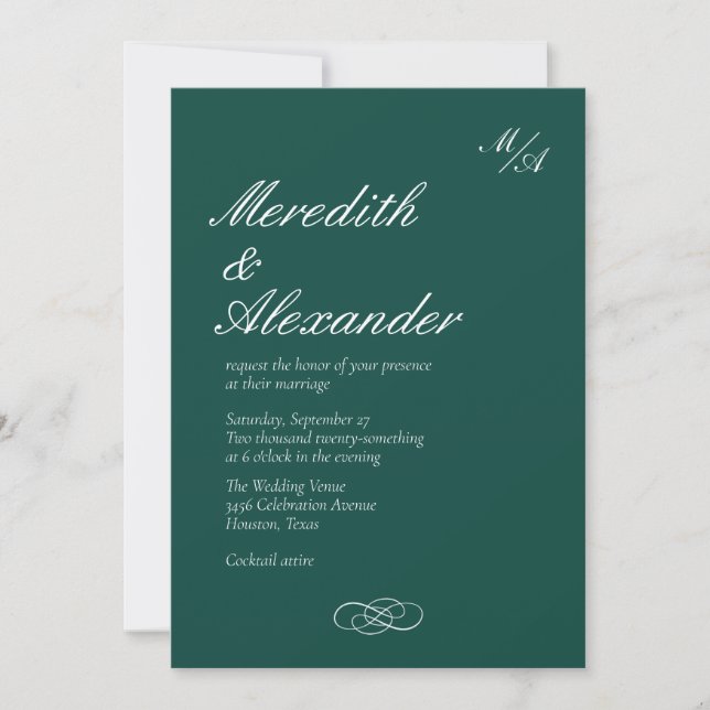 Invitación formal a la boda verde esmeralda (Anverso)