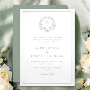 Invitación formal a la boda verde sabia