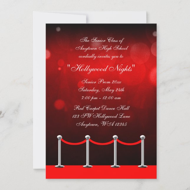 Invitación Formal Alfombra Plateada Roja Baile de  (Anverso)