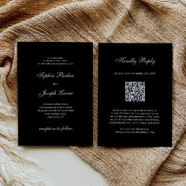 Invitación Formal and Classic | QR Code RSVP Black Wedding