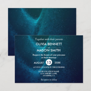 Invitación formal azul de la boda de la noche