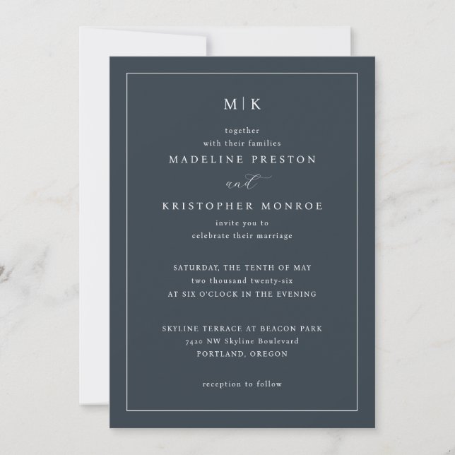 Invitación Formal Azul Marino Elegante (Anverso)