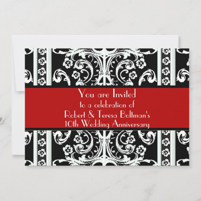Invitación formal barroca en blanco, negro y rojo (Anverso)