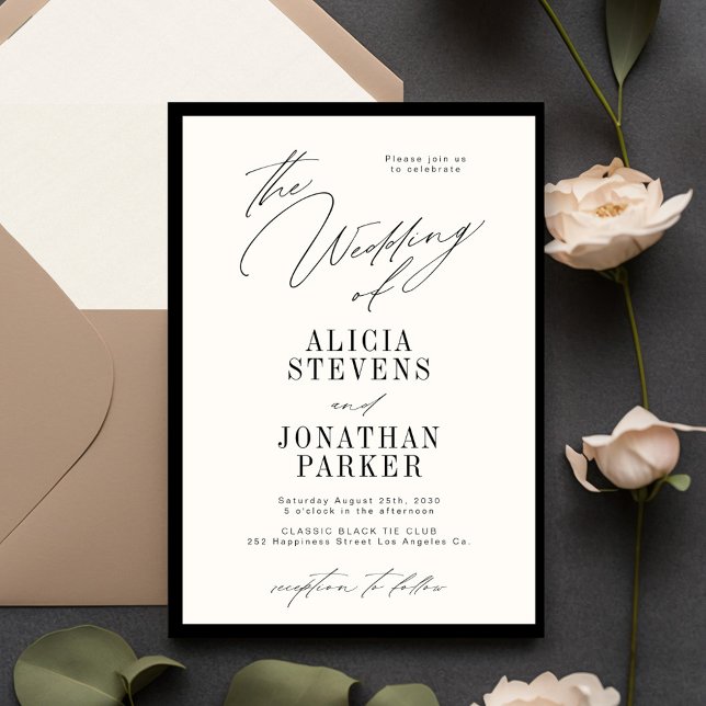 Invitación Formal black and ivory classic typography wedding (Subido por el creador)