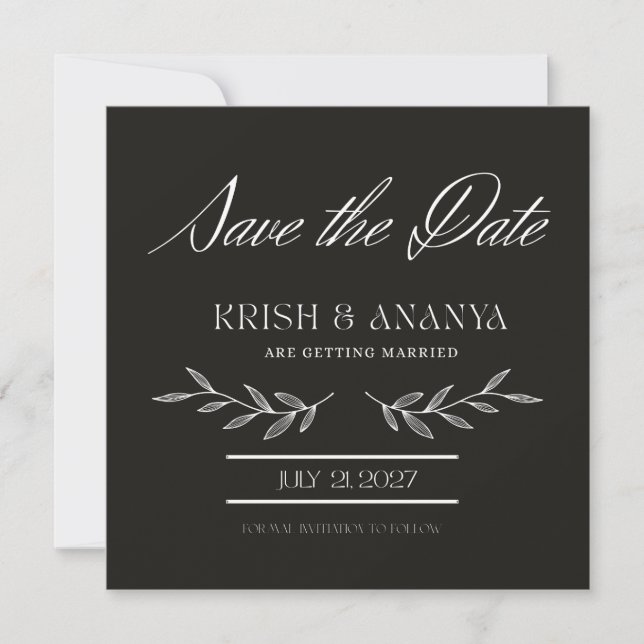 Invitación Formal Black Save the Date with White Font (Anverso)